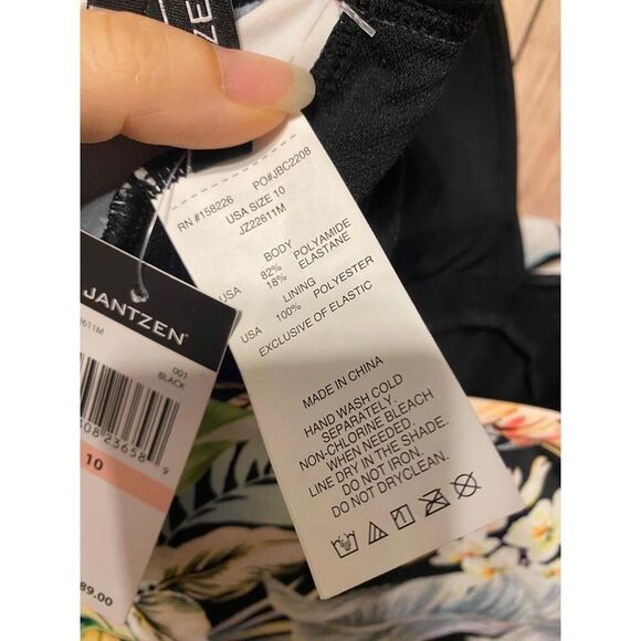 Jantzen 10 One-Piece NWT Black Tropical Swimsuit V-Neck slimming floral - Picture 8 of 9